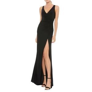 Mac Duggal Ieena NEW 26513 High Slit Ruched Sleeveless Maxi Long Dress Black 10
